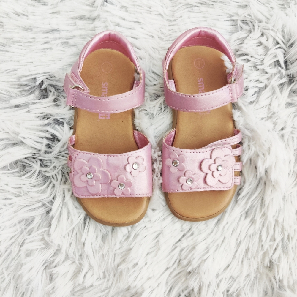 Girls Metallic Pink Floral Sandals